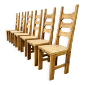 6 chaises brutalistes en pin massif