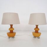 Set of two mid-century yellow glass table lights, Belgium 1960's