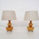 Set of two mid-century yellow glass table lights, Belgium 1960's