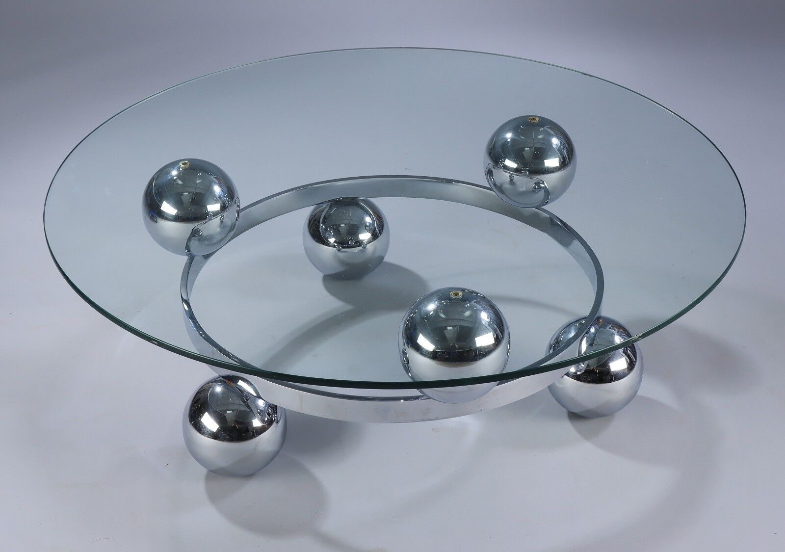 French sofa table in chromed steel in 'Sputnik' style