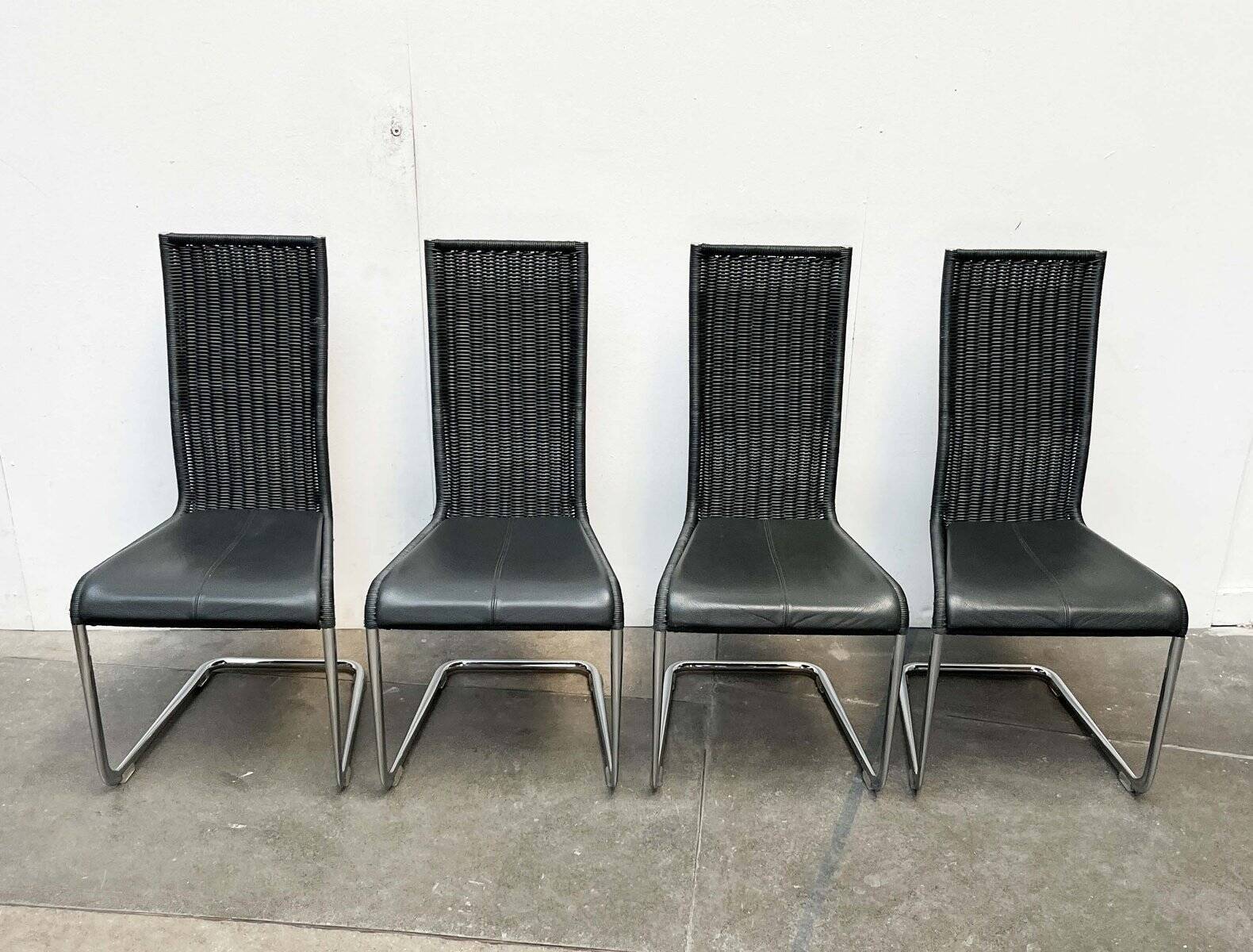 Grey German cantilever chairs B25 with leather cushions from Tecta, set of 4.