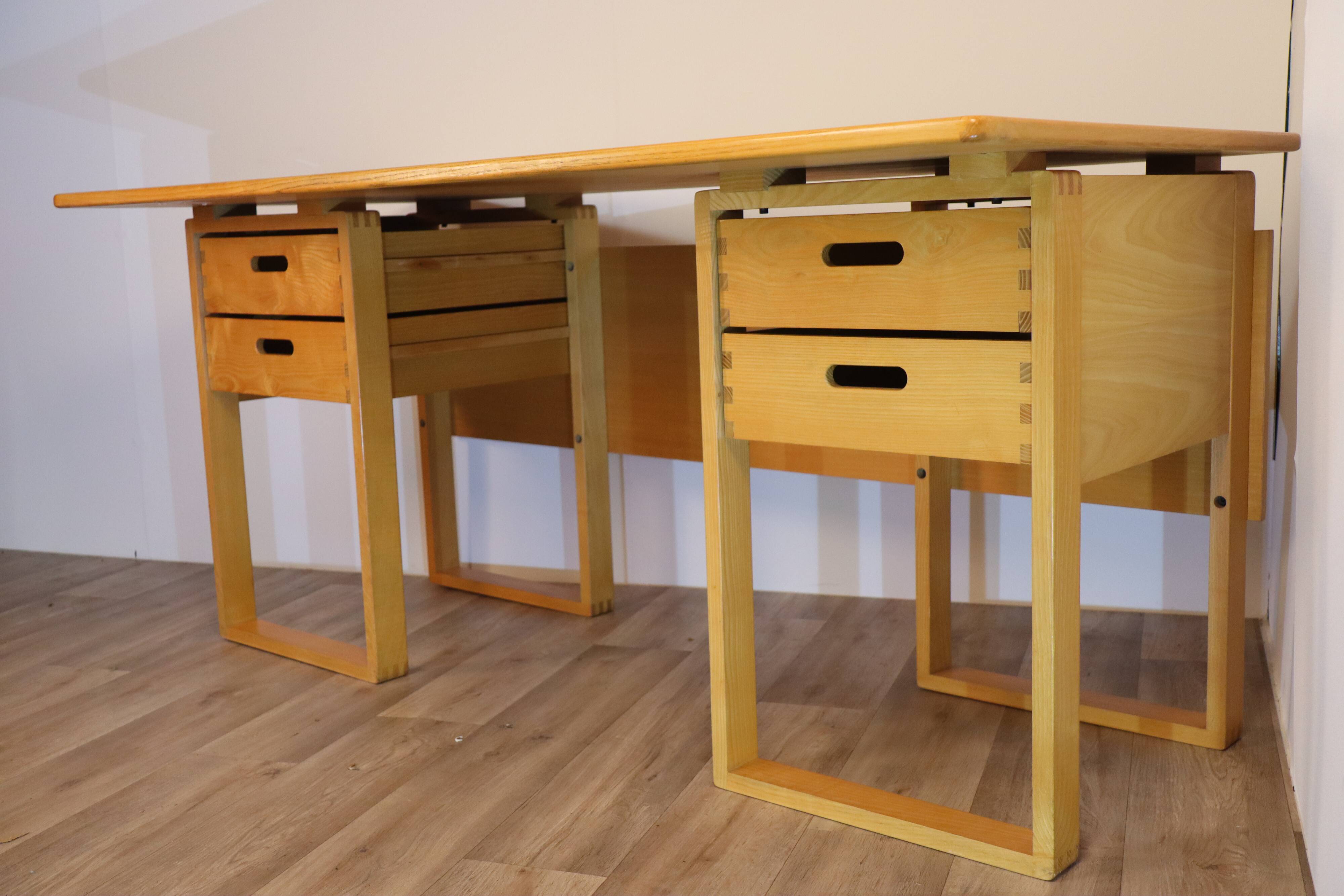 Vintage architect's desk in light wood circa 1970