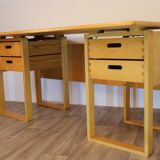 Vintage architect's desk in light wood circa 1970