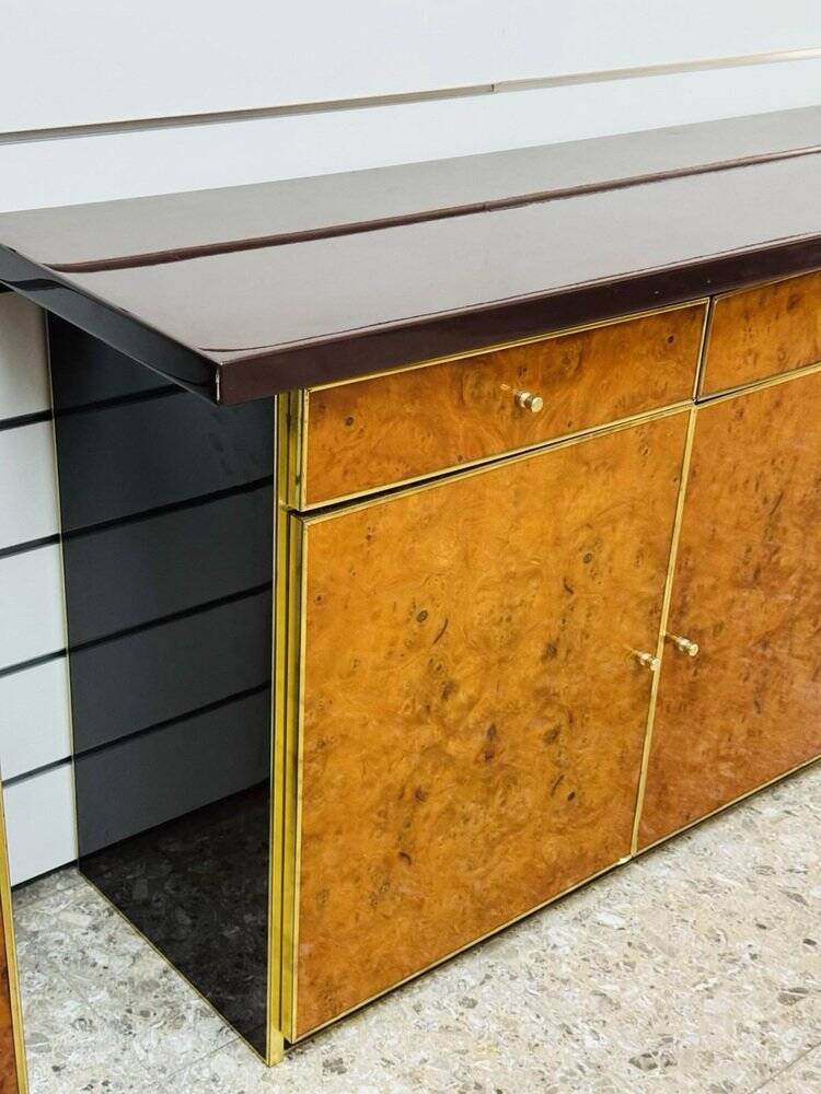 Modernist Sideboard in Radica and Gilded Metal, 1970s