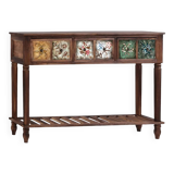 American Solid Wood Console Table with Retro Pattern, Vintage Hallway Table with Drawers and Shelf,