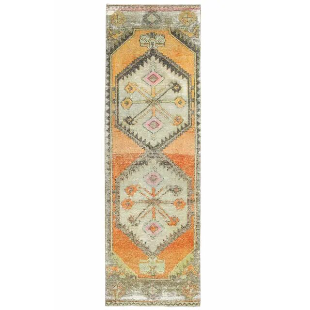 1970s Turkish hand-knotted wool cotton orange runner rug 85x273