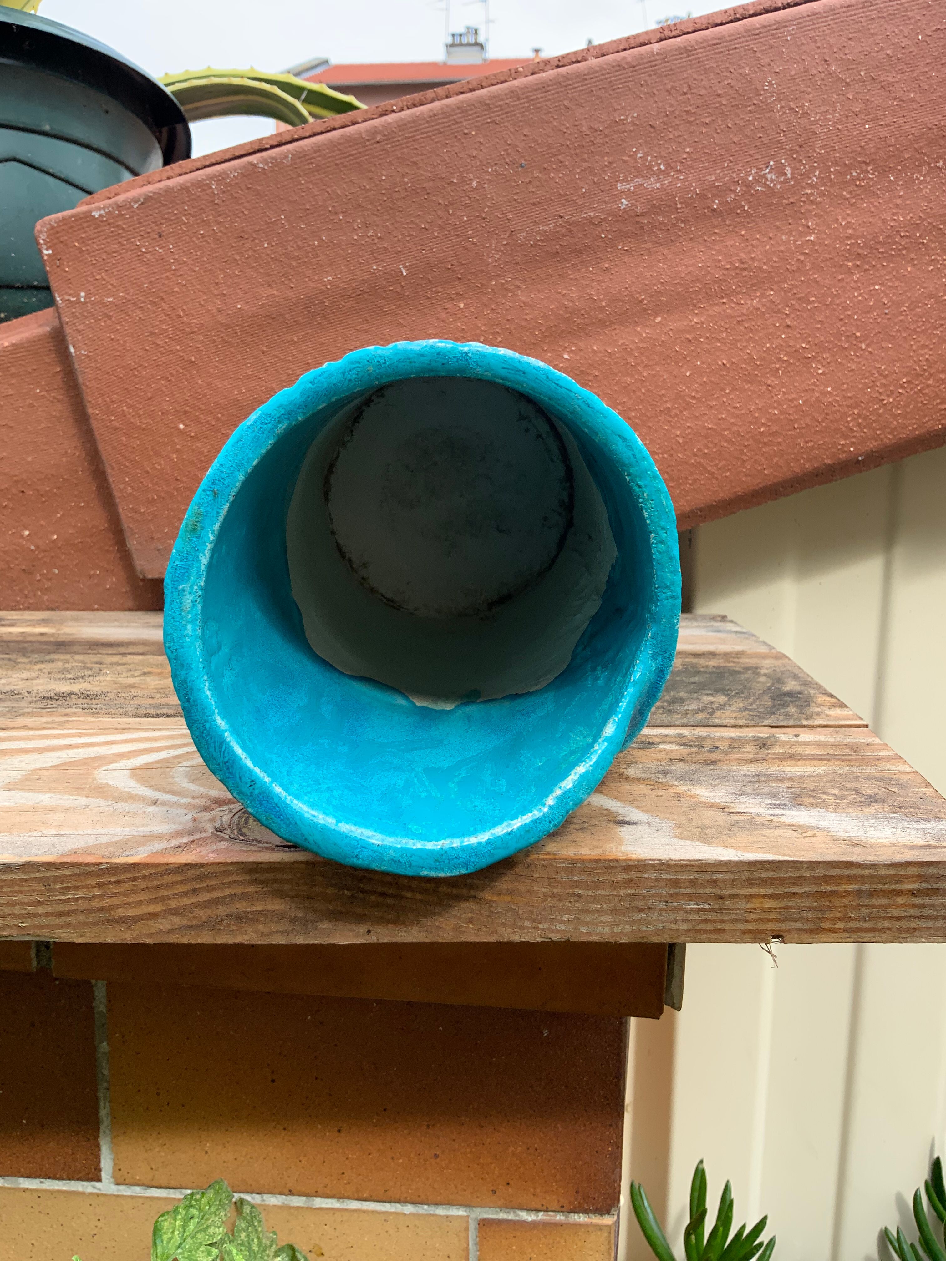 Vintage blue soliflore ceramic vase signed AI