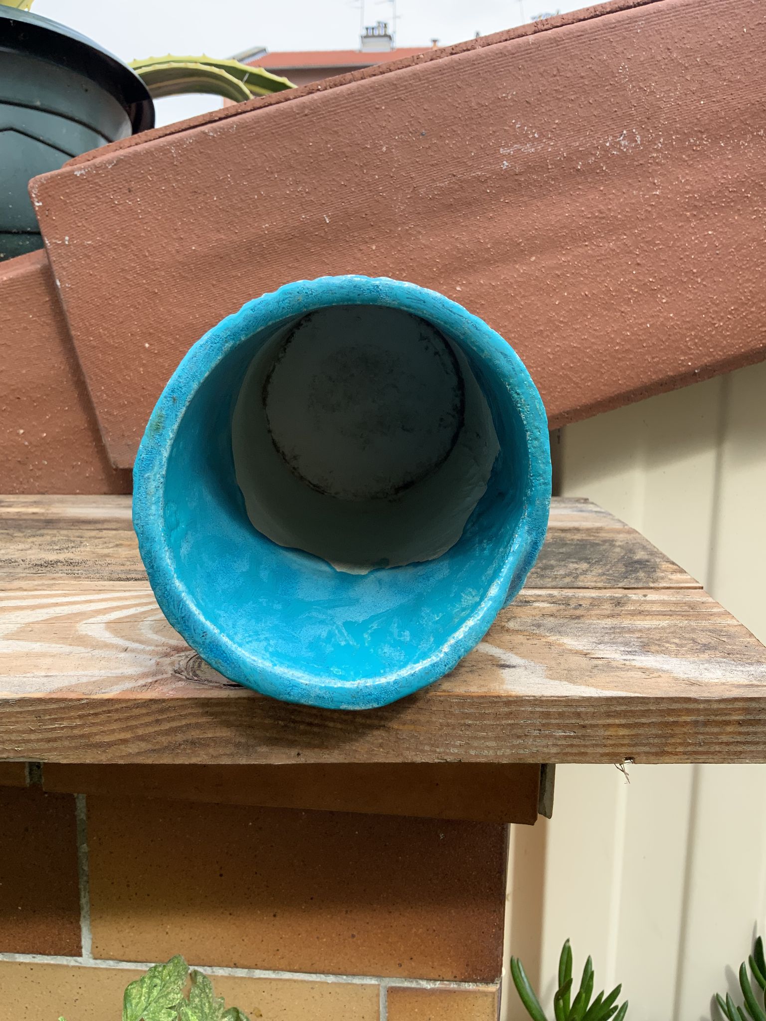 Vintage blue soliflore ceramic vase signed AI