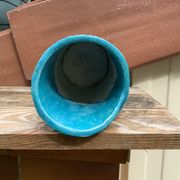 Vintage blue soliflore ceramic vase signed AI