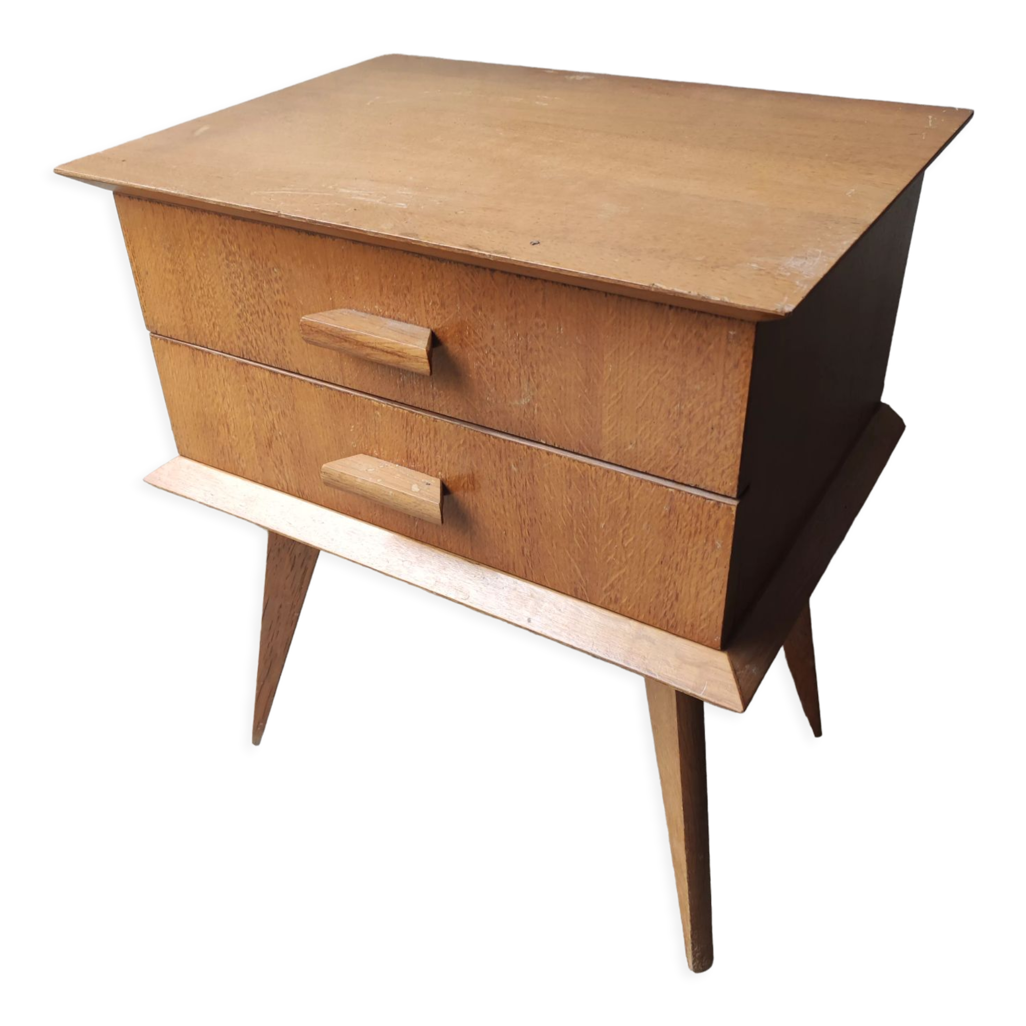Bedside bedside table compass feet 2 drawers vintage