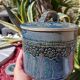 Vintage handmade box in blue glazed stoneware
