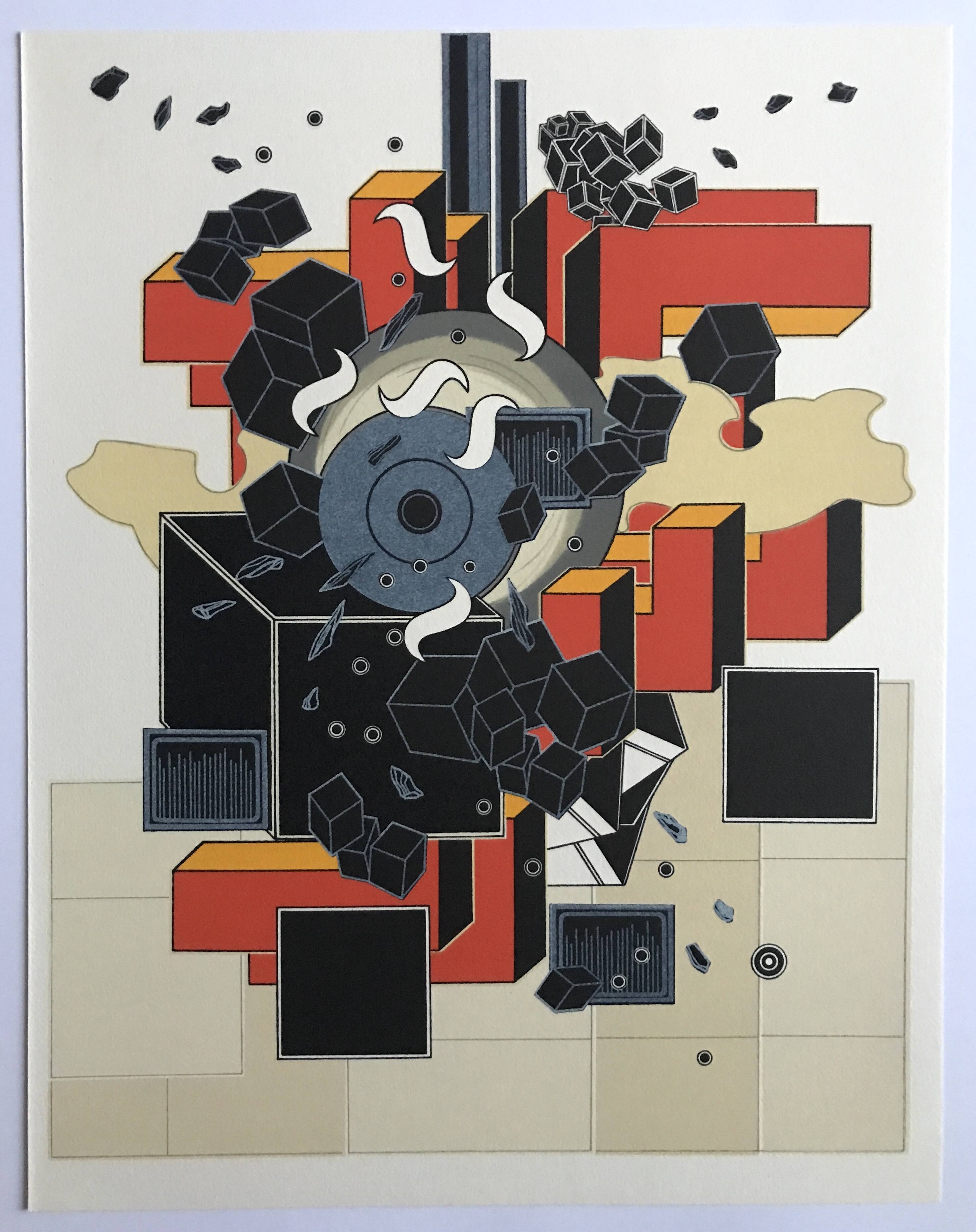 Set of 4 original lithographs by Alain Le Yaouanck 1978. The 4 elements.