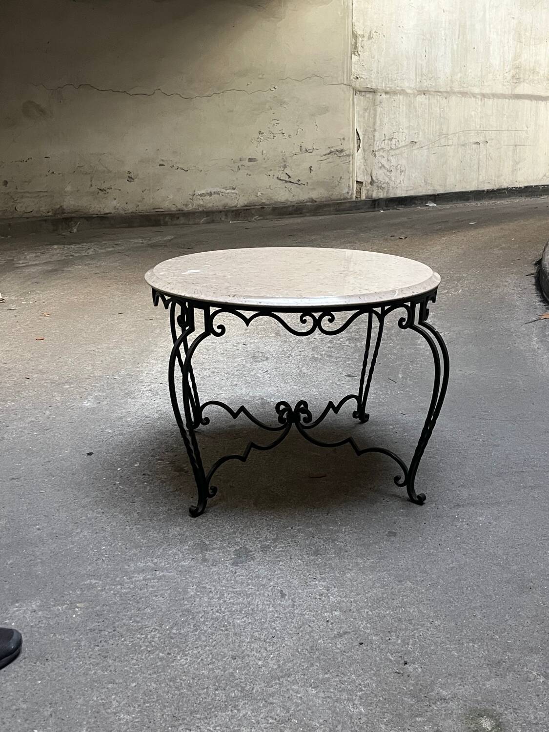 Vintage 1940s art deco marble and metal pedestal table