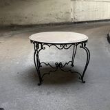 Vintage 1940s art deco marble and metal pedestal table