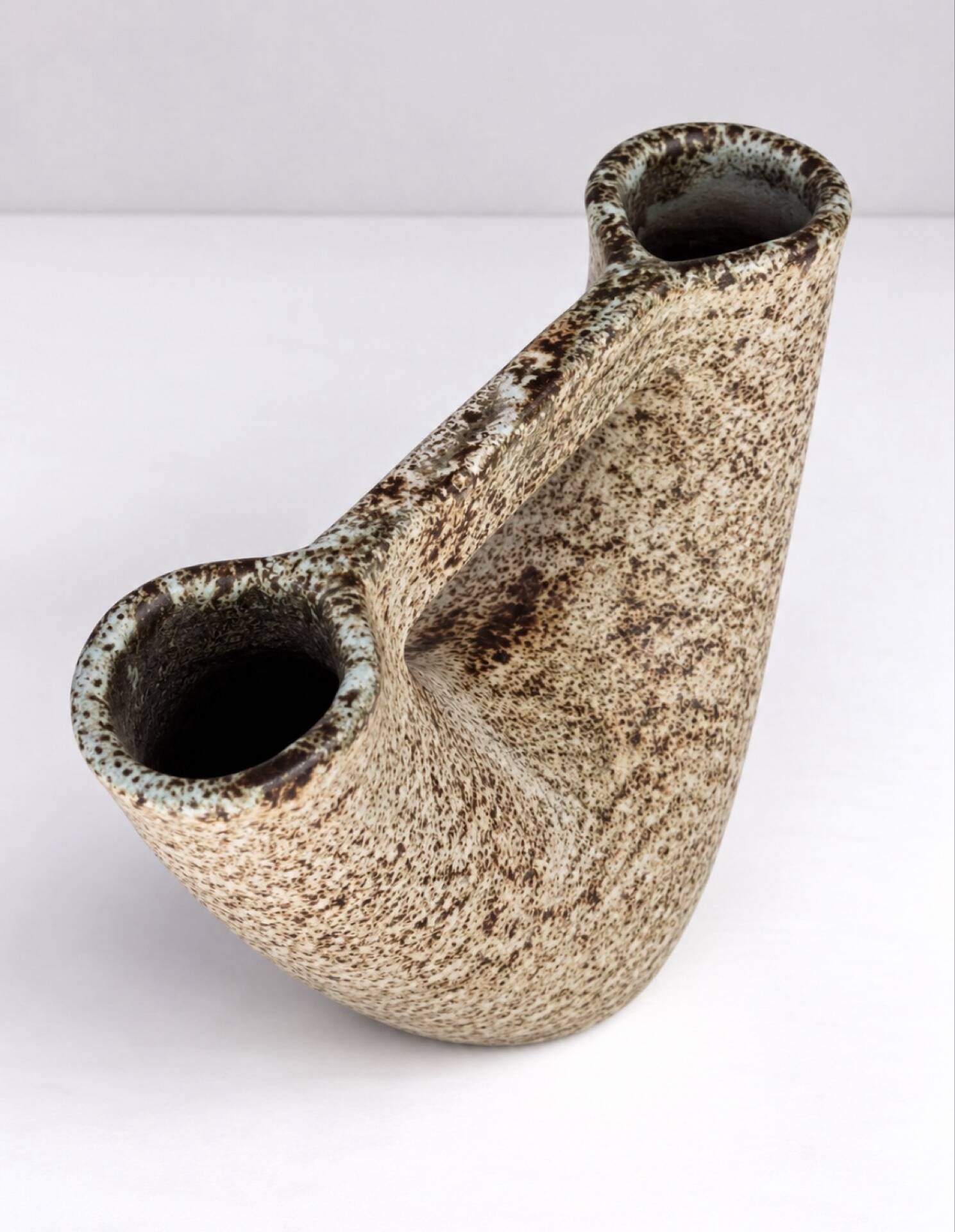 Sculptural double neck vase in stoneware - pottery of the great oak, Vallauris