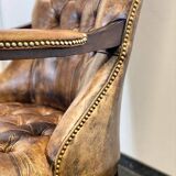 Antique Chesterfield Wing Chair with Stool and English Side Table