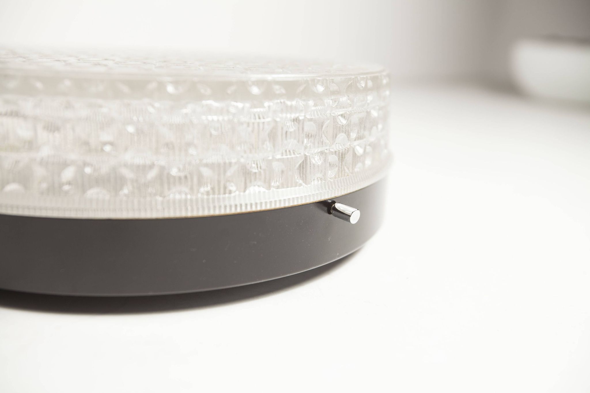 S+ Megal round ceiling light in black and opaque Swiss machined glass 90