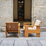 Poltroncina in legno di faggio Crate 1  by Gerrit Thomas Rietveld, 1980s