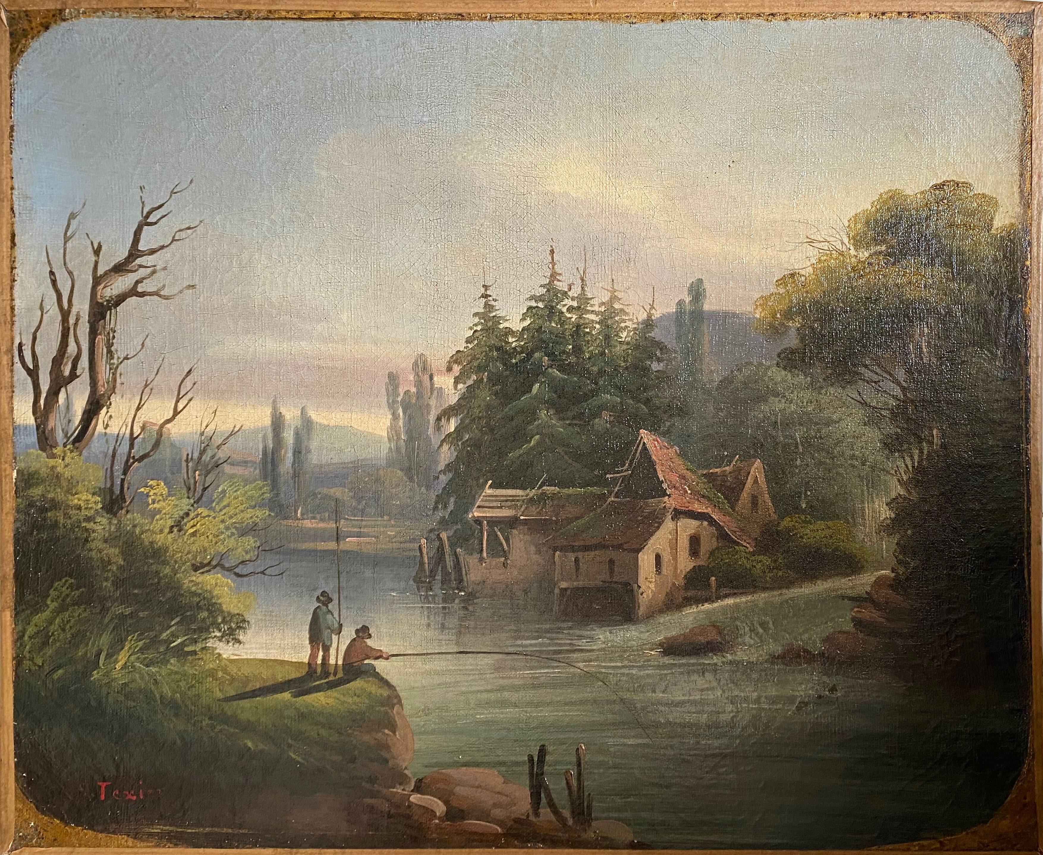 Counterpart of Paintings by Jean Ernest TEXIER (1829-1900) Fisher landscape