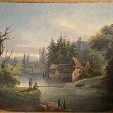 Counterpart of Paintings by Jean Ernest TEXIER (1829-1900) Fisher landscape