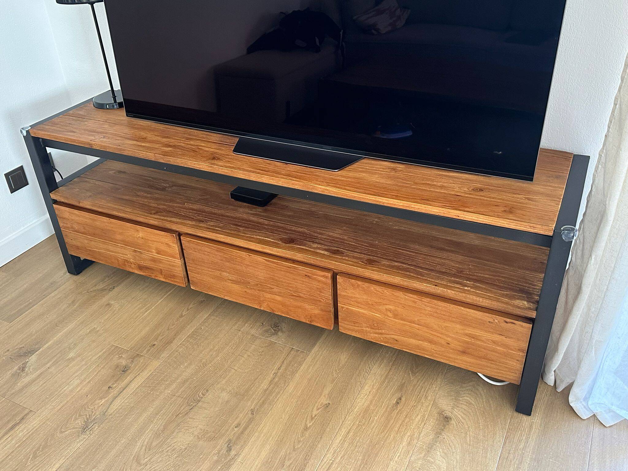 TV unit + coffee table in teak and metal