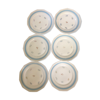 Set of 6 old flat plates with flower pattern