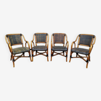 4 Boho chic 2-tone rattan armchair, vintage bistro café