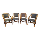 4 Boho chic 2-tone rattan armchair, vintage bistro cafe