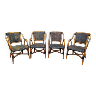 4 Boho chic 2-tone rattan armchair, vintage bistro café