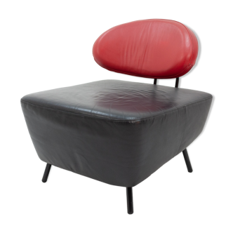 Black on Red Leather Lounge Chair by Staccato Van IQ for Multifoam