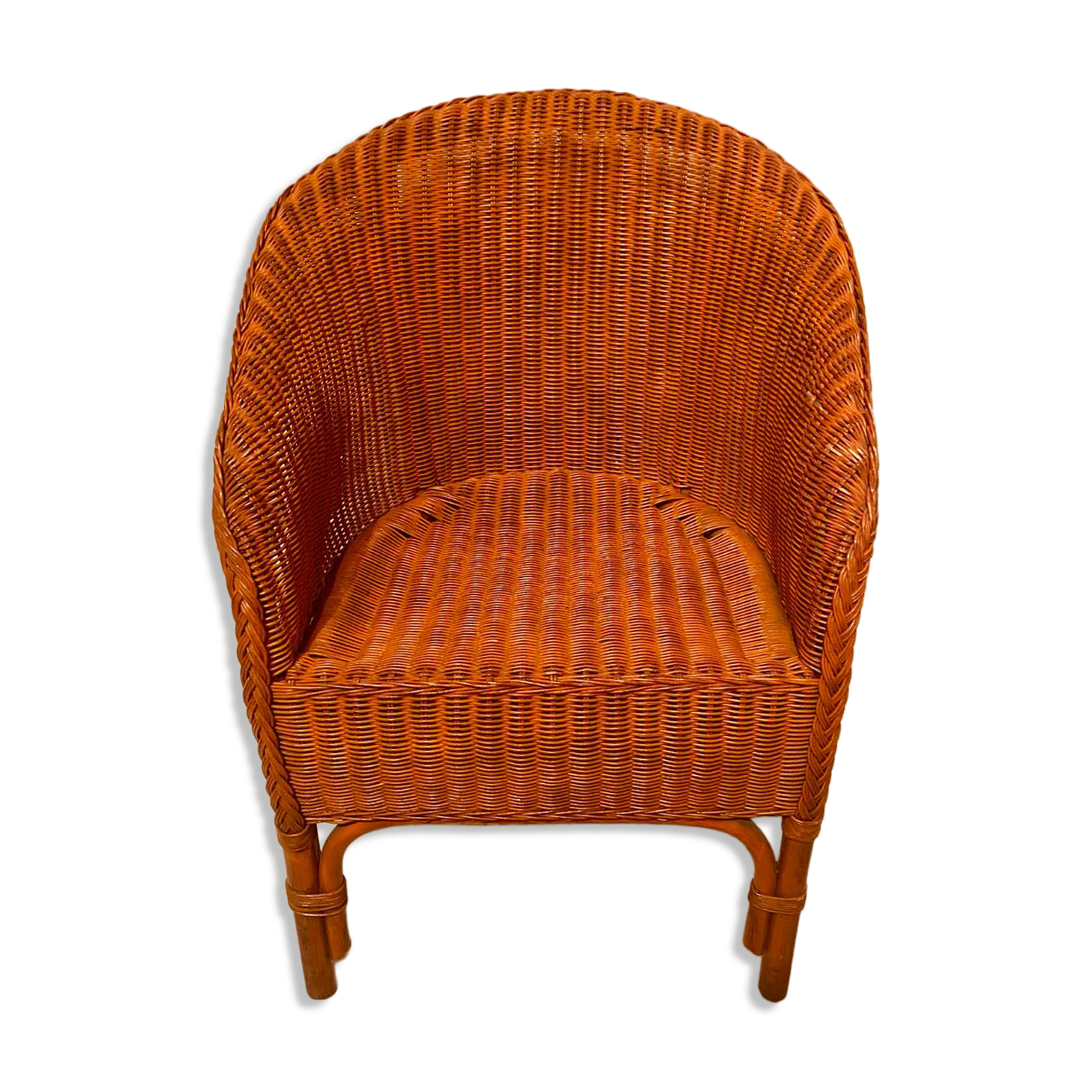 Vintage "Tonneau" Wicker Armchair - 1970s