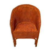 Fauteuil "Tonneau" Vintage en Osier Tressé - Années 70