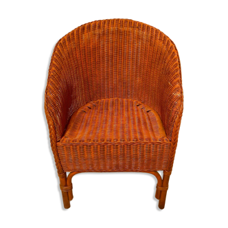 Vintage "Tonneau" Armchair in Woven Rattan - 1970s