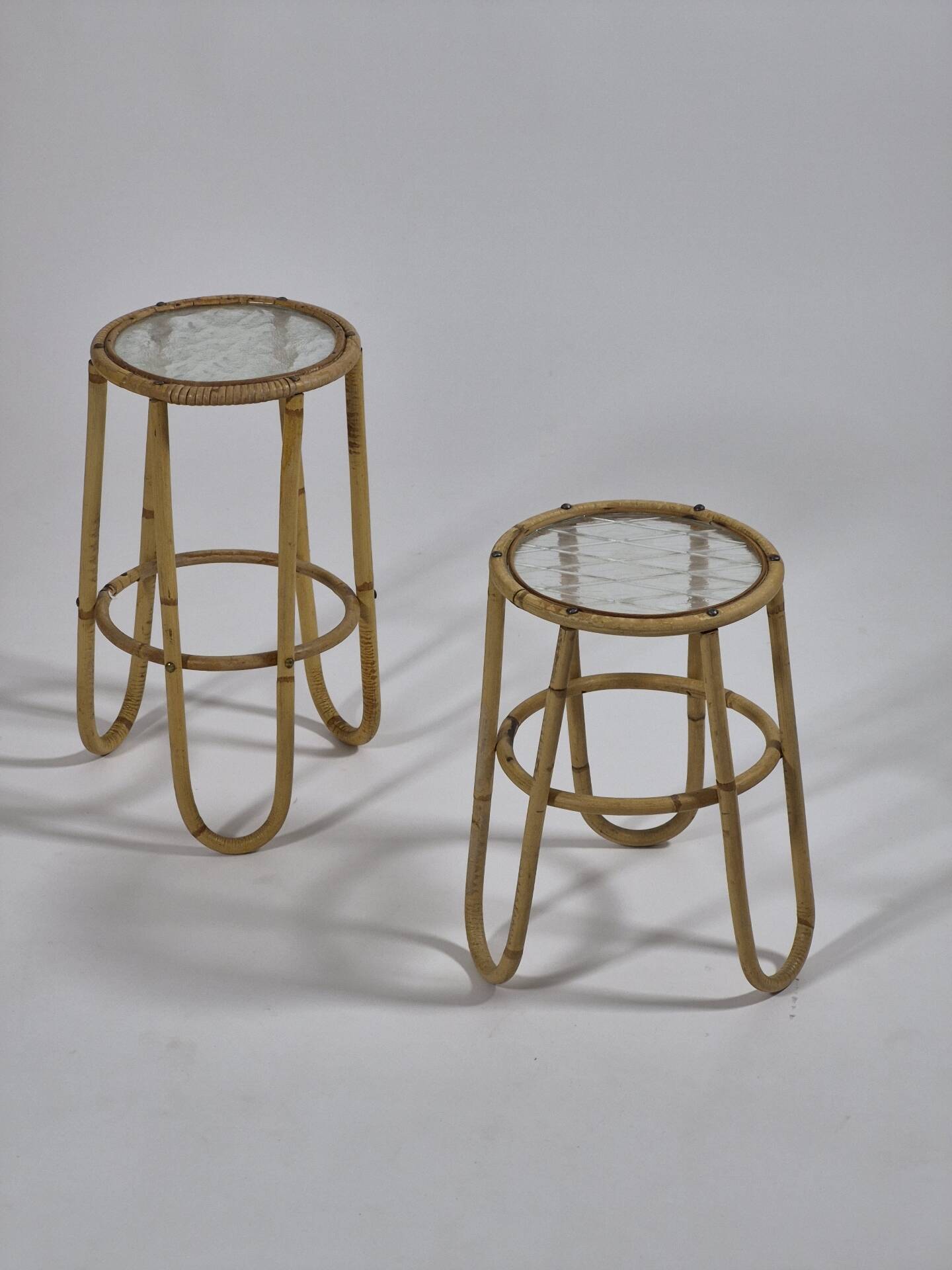Pair of vintage mid century bamboo ice glass flower stands