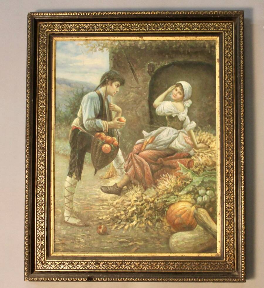 Decorative painting gallant scene in black and gold frame