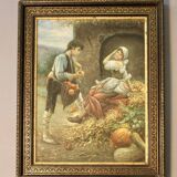 Tableau décoratif scène galante dans cadre noir et doré