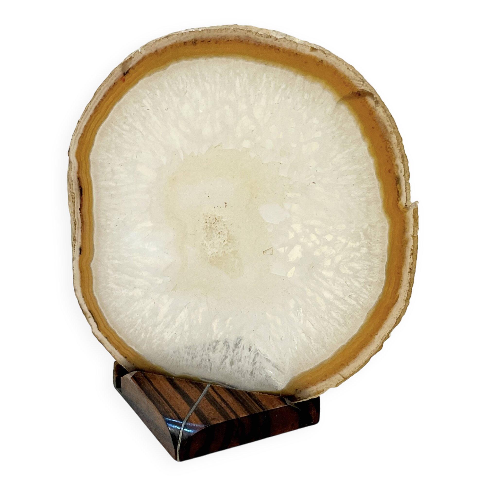 Agate slice on wooden base, 1970s, cabinet of curiosities