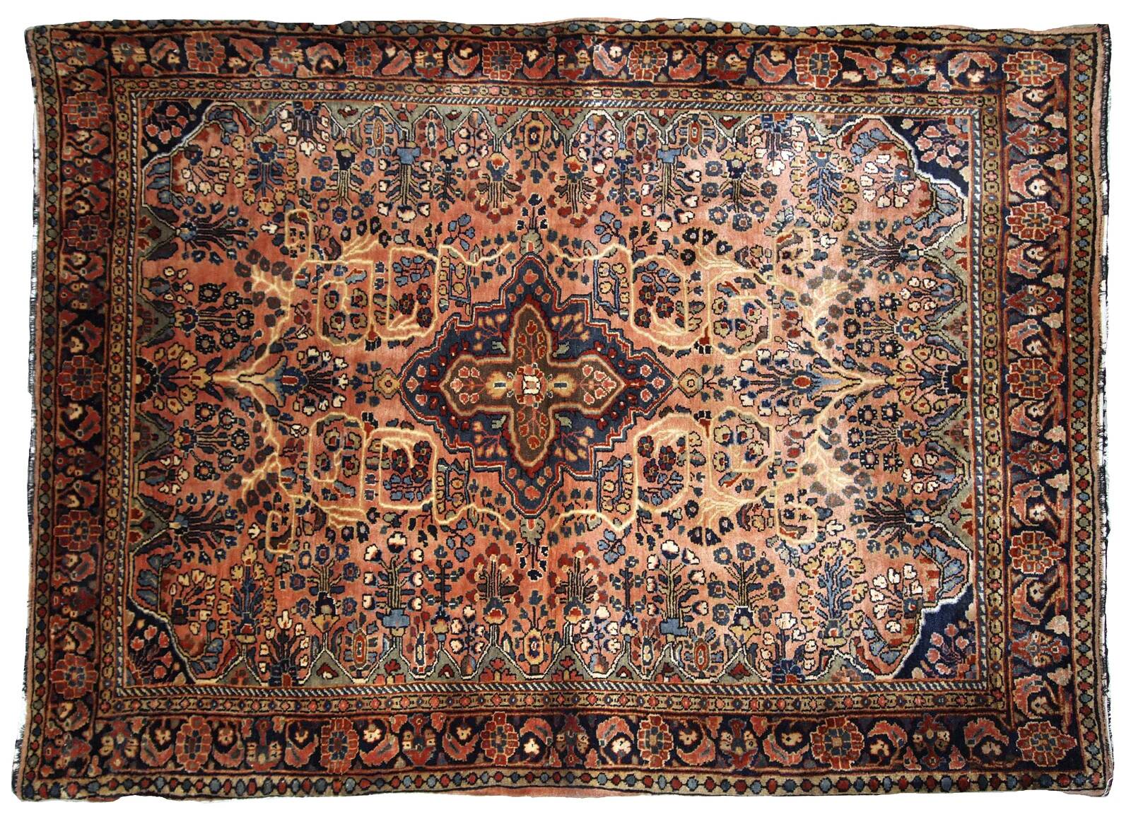 Handmade antique Persian Sarouk rug 3.4' x 5.3' (103cm x 161cm) 1920s -1B699