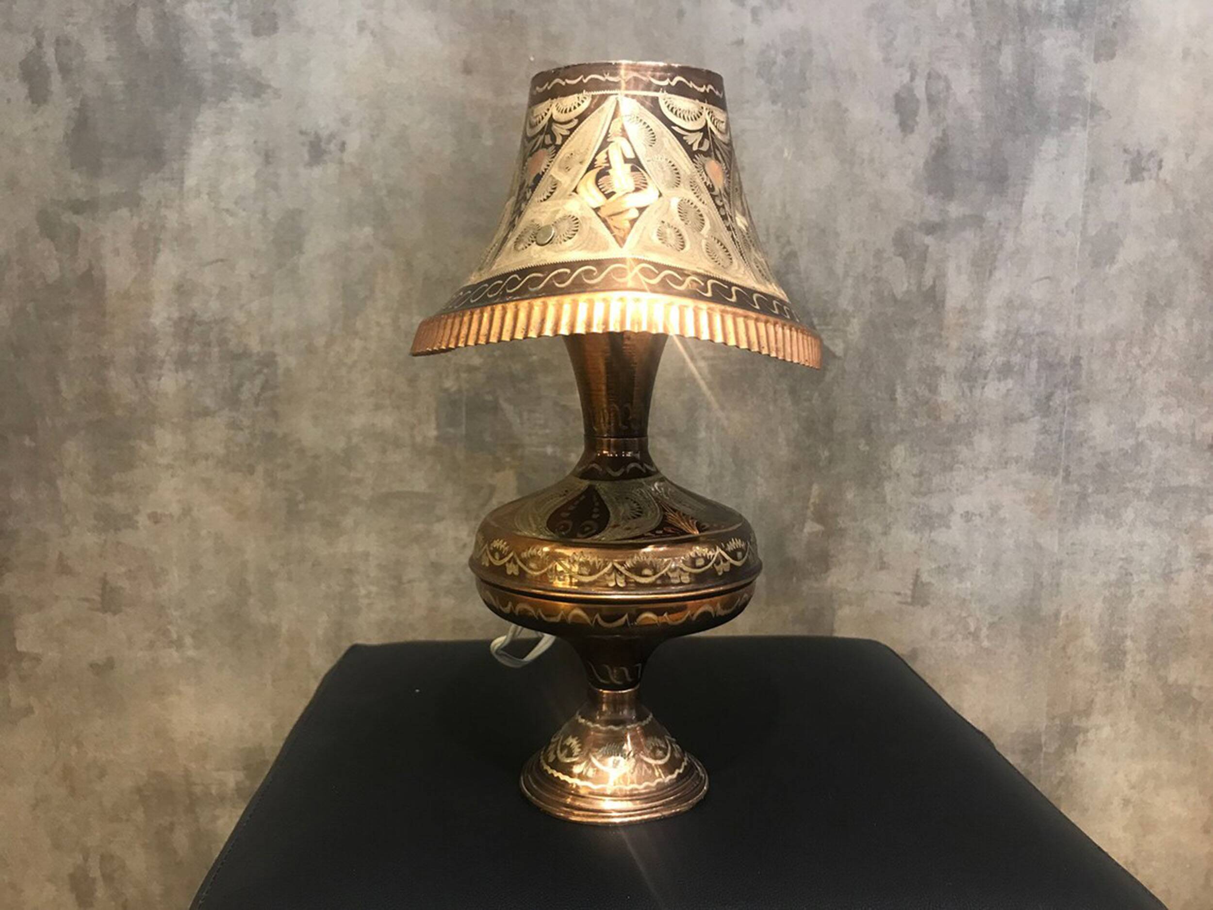 Hand Carved Antique Metal Lamp