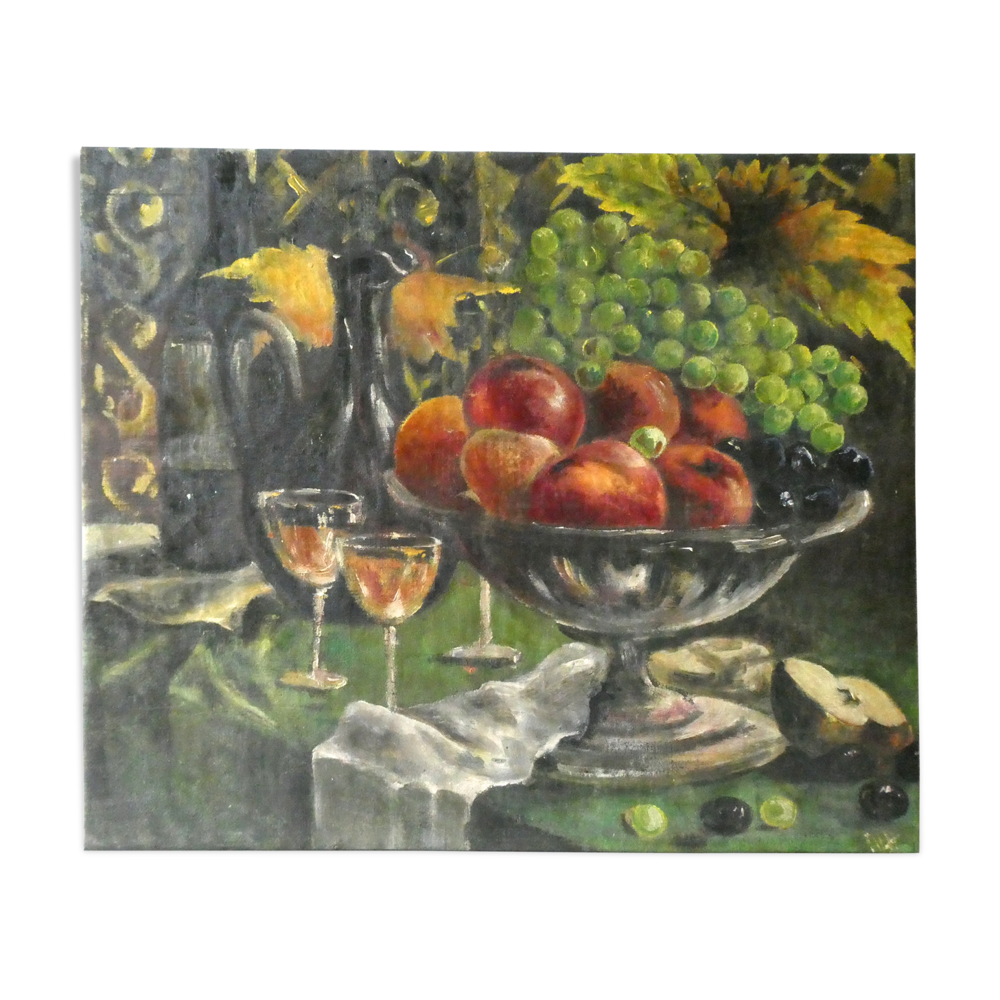 Painting, oil on canvas, still life, fruit cut