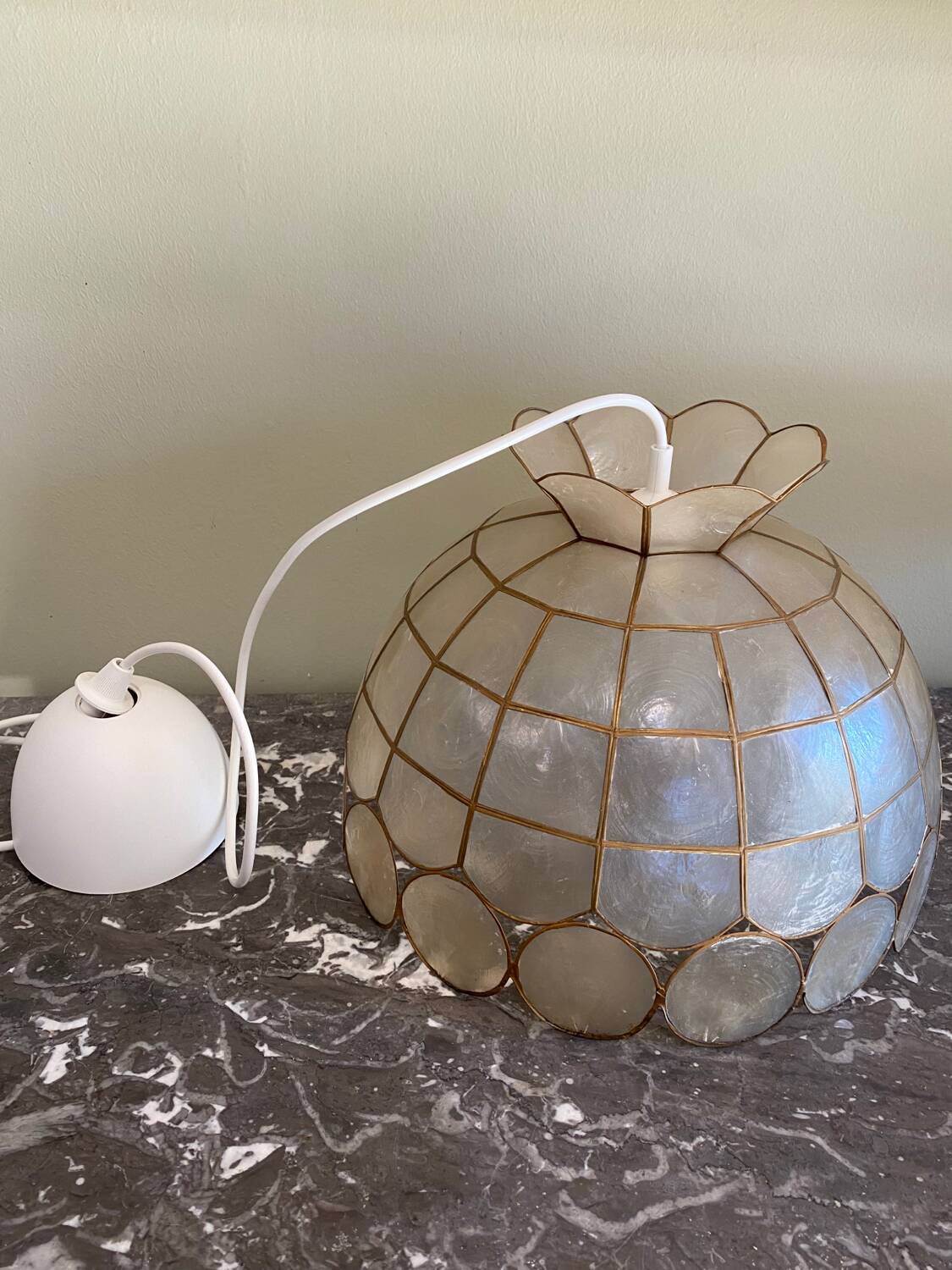 Vintage mother-of-pearl and brass pendant light