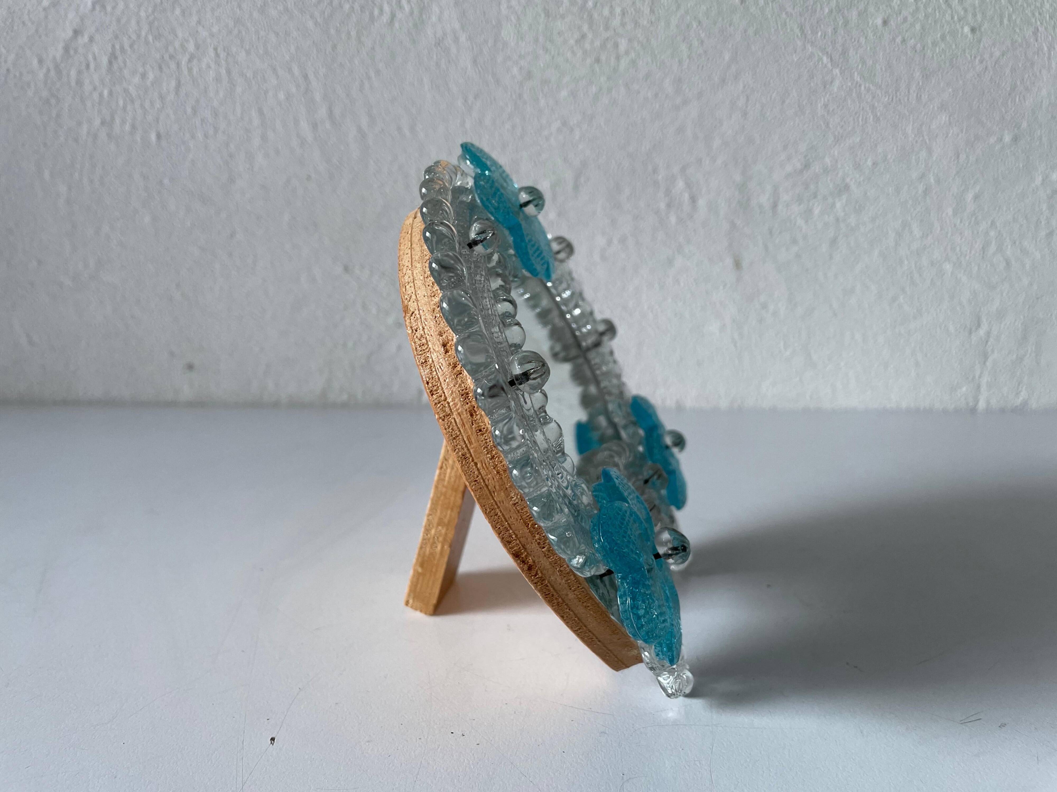 Small blue and white glass table or wall mirror from Murano, 1960s, Italy.