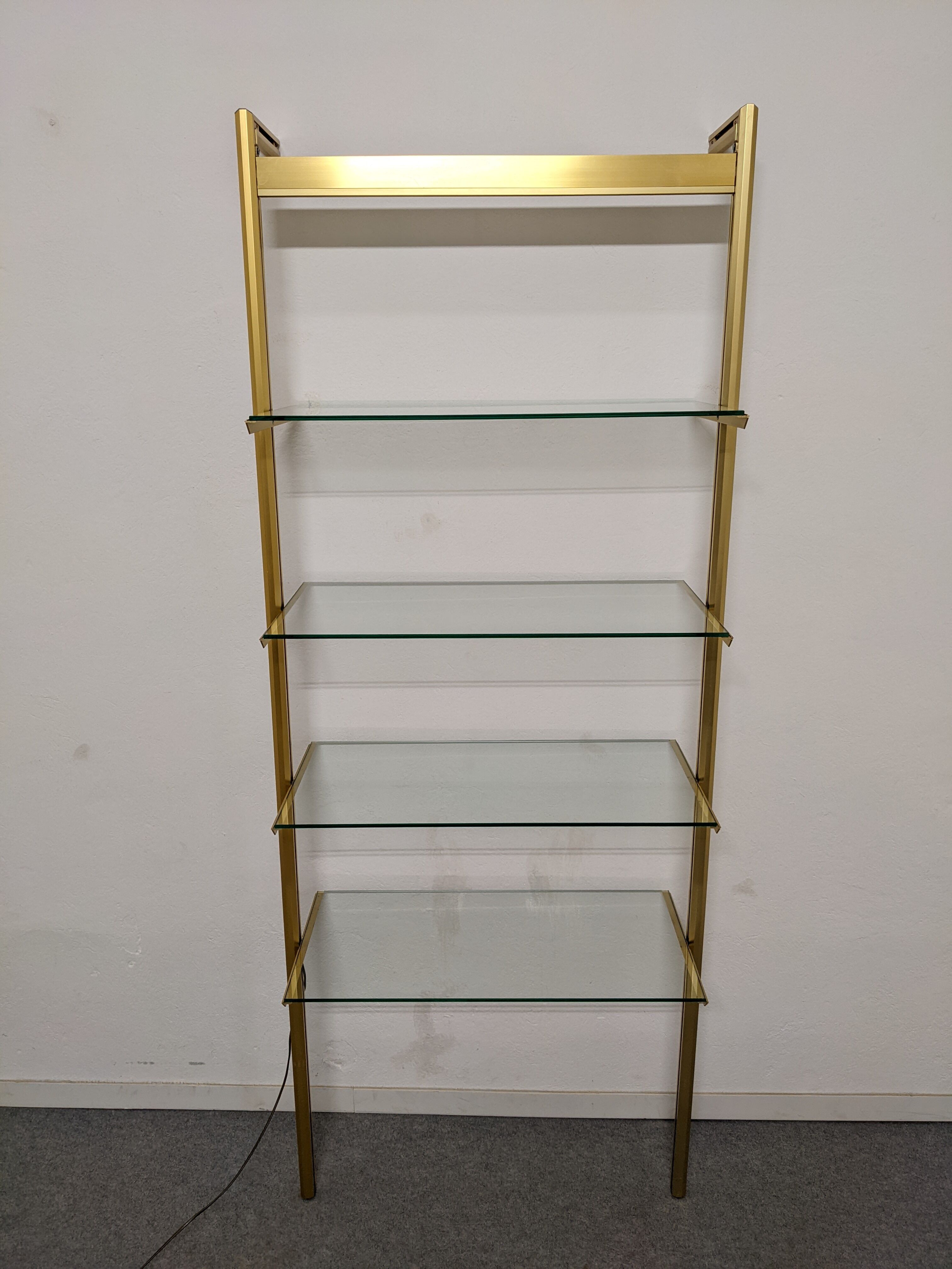 Modular shelf in glass and gilded aluminum from the 70-80s