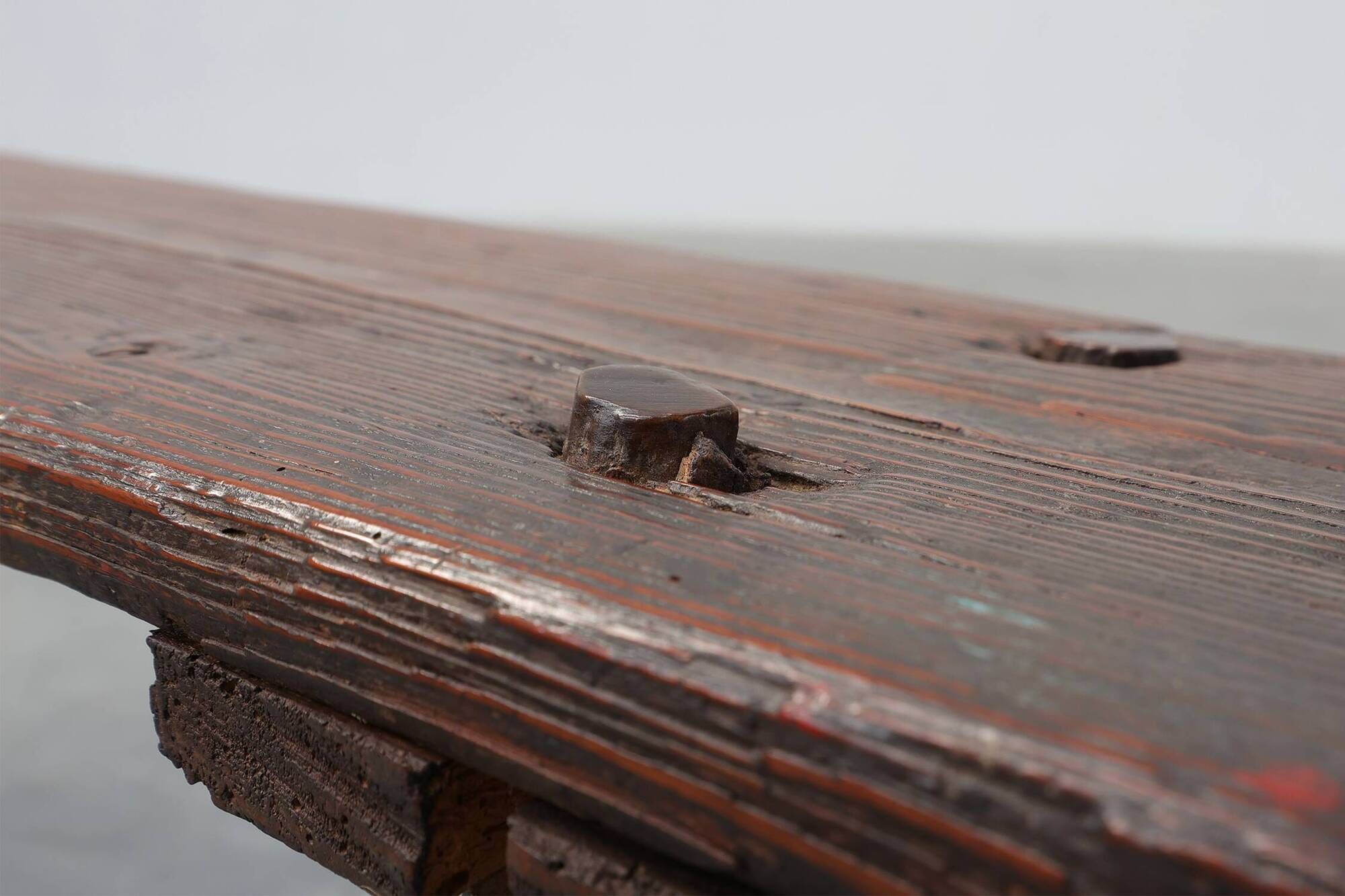 French Primitive Wooden Bench with Splayed Legs, 19th Century