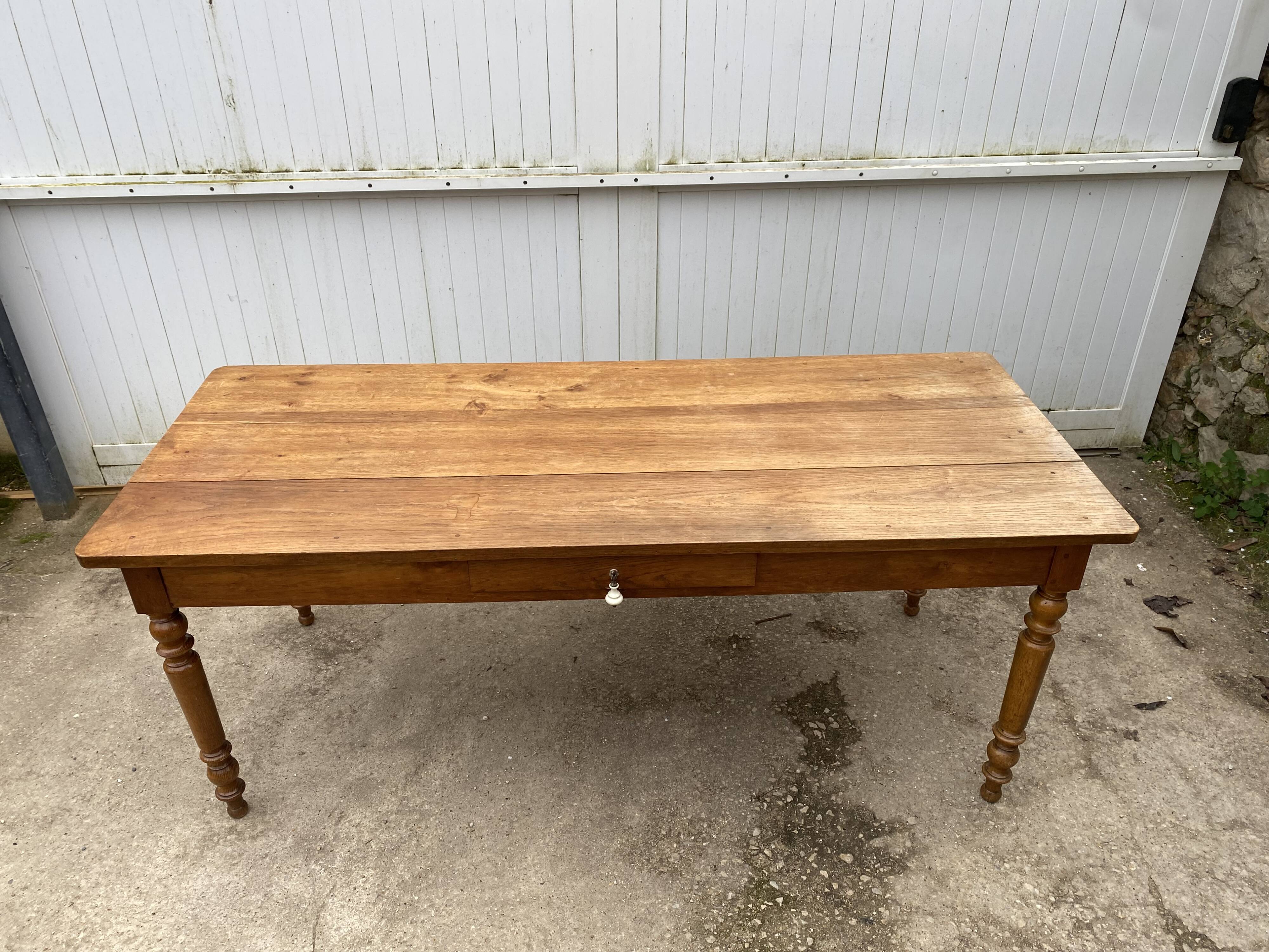 Table de ferme à repas à manger sam en chêne massif 1 tiroir 1950 180x74cm