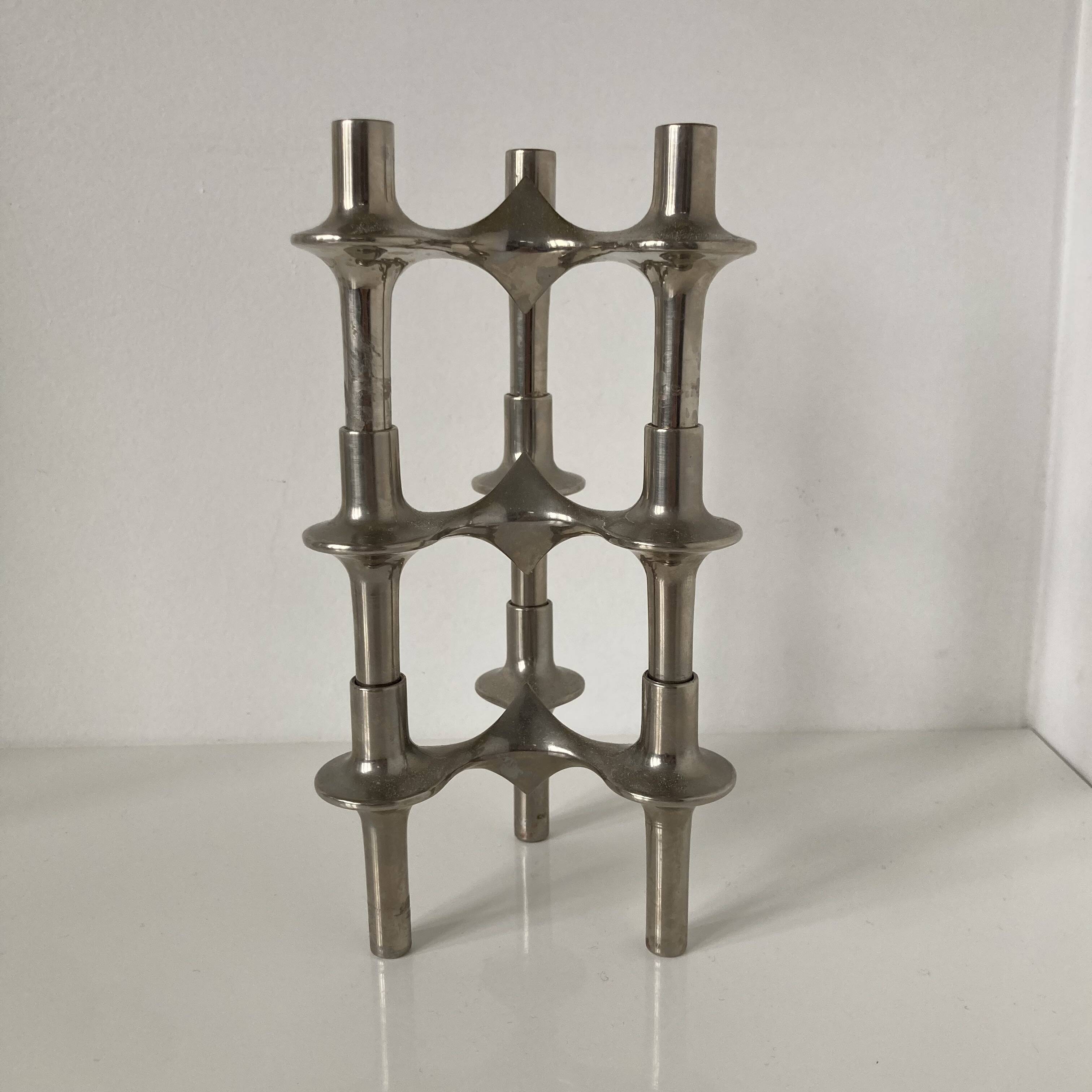 Set of three metal candle holders Nagel by Caesar Stoffi, circa 1960.