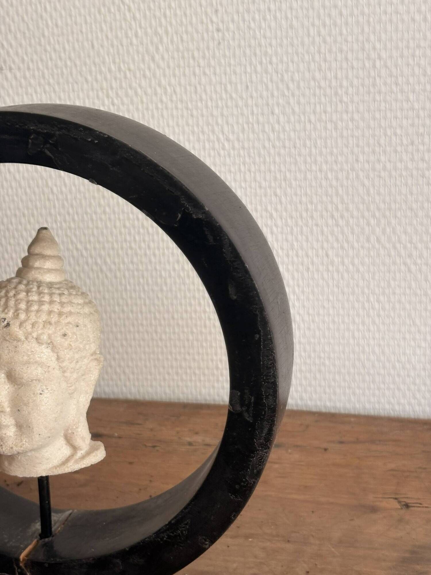 Sculpture Buddha Head in Reconstituted Stone on Khmer Thai Ring Base