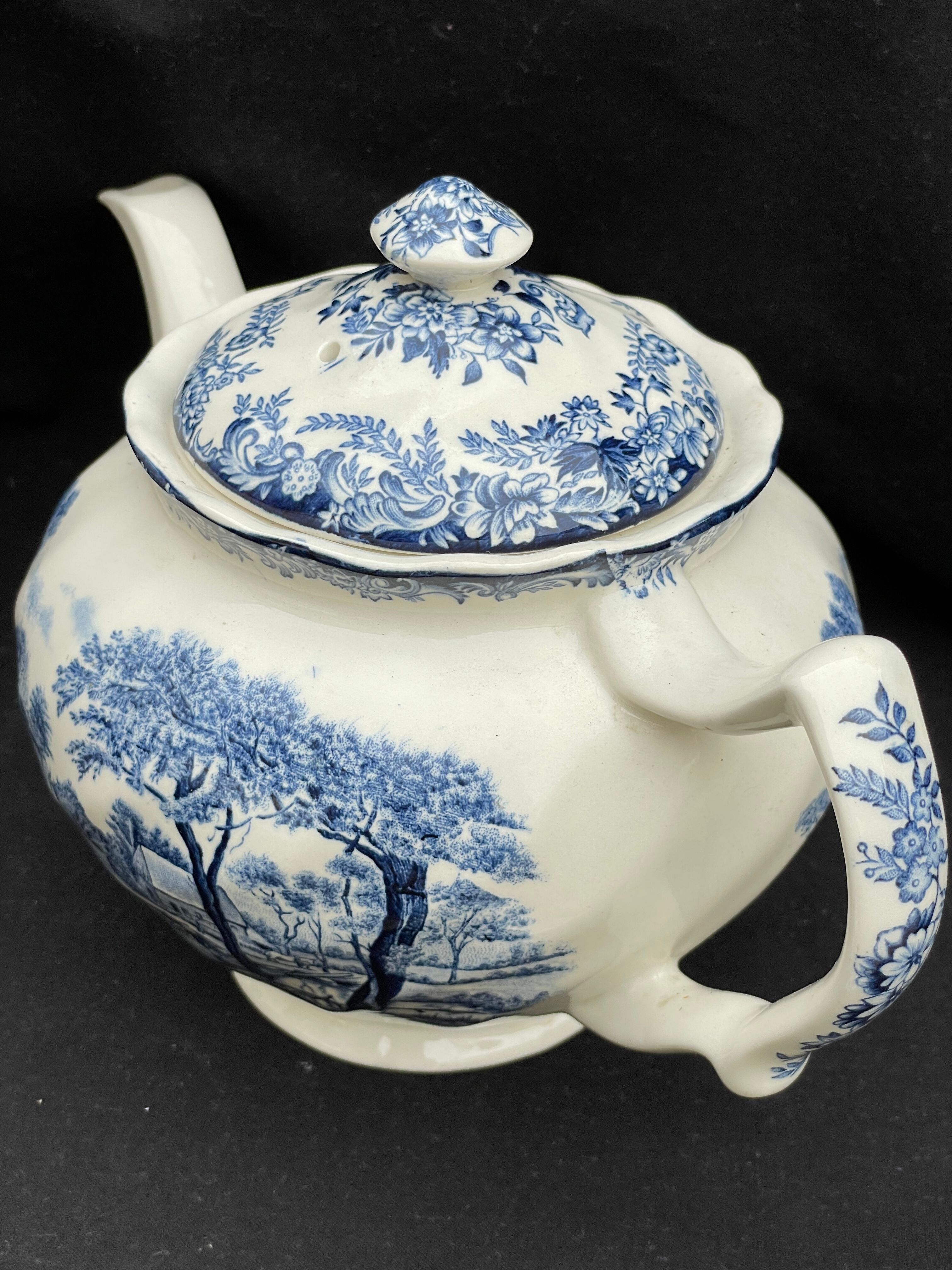 Teapot mill stream Johnson bros vintage blue