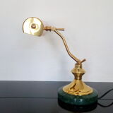 Lampe de notaire banquier ancienne laiton et marbre vert années 50 -