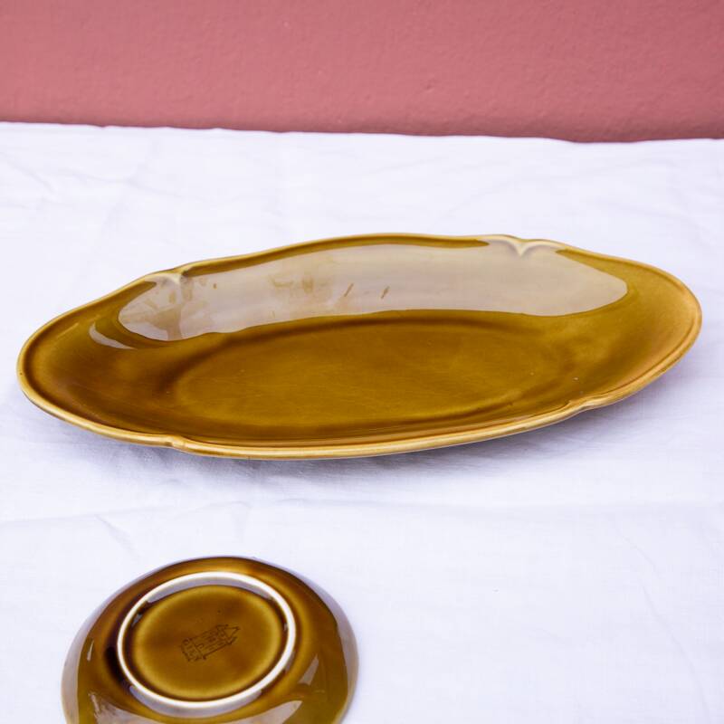 2 plats Gien rond et ovale vert kaki